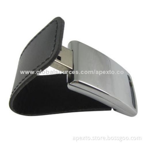 Black Leather USB Flash Drive, Retractable Style, Very Easy to Carry, 512MB to 32GB Capacity